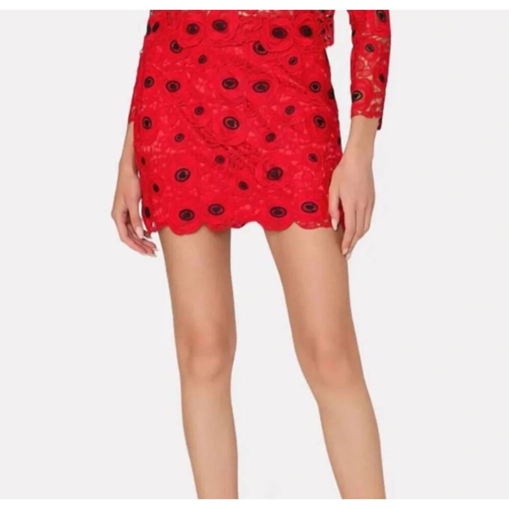 Milly x Revolve Embroidered Lace Modern Mini Skirt Red Black